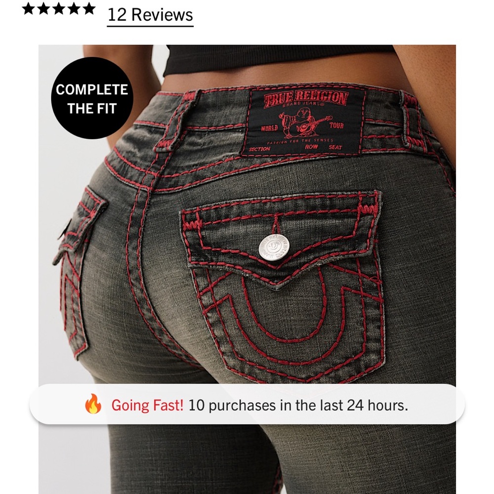 True Religion Women's Dark Gray Jeans with Red Stitching